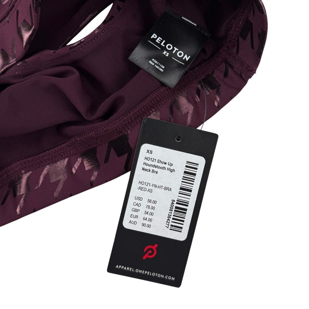 NWT PELOTON Show Up Foil Houndstooth High Neck Bra Sz XS Plum - Picture 4 of 7